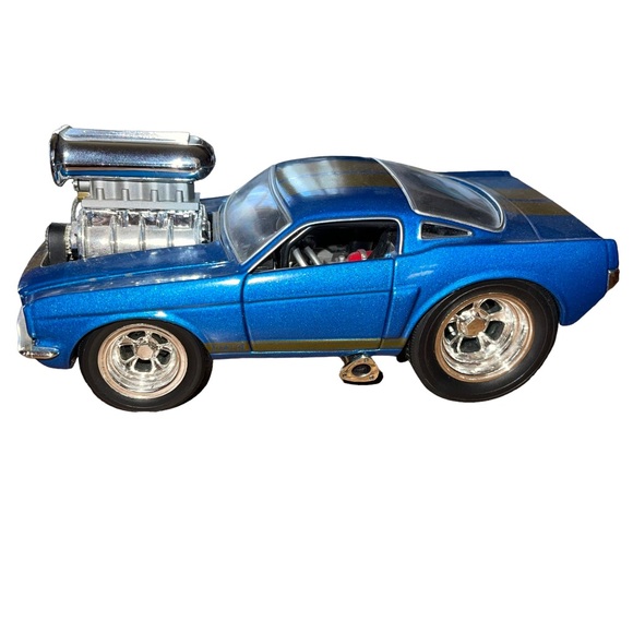 Vtg 2003 1966 Ford Mustang GT 350 Shelby Muscle Machines 1:18 Blue/Gold Stripe - Picture 7 of 13
